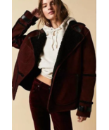 We The Free People Cassidy Cozy Jacket Burgundy Suede Coat Leather Sherp... - £226.73 GBP