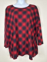 NWT J. Jill Womens Plus Size 3X Red Check Simply Supima Scoop-Neck Tunic Top - £25.14 GBP