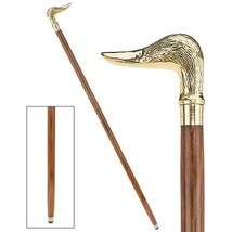Polished Hand Crafted Brass Duck Hardwood Walking Stick Cane - £33.32 GBP