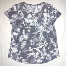 Gray Floral T-Shirt Women’s Large Everyday Classic Top Summer Loose Flowy Blouse - £17.90 GBP