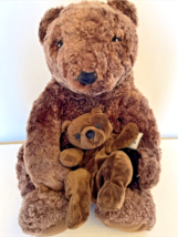 Rare IKEA Plush 17&quot; Soft Brown Bear With Attached Baby Bear Klapper Bjor... - $37.04