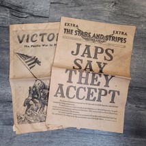 2 Stars &amp; Stripes Newspapers Japan Surrenders Peace World War II Ends 19... - $49.49