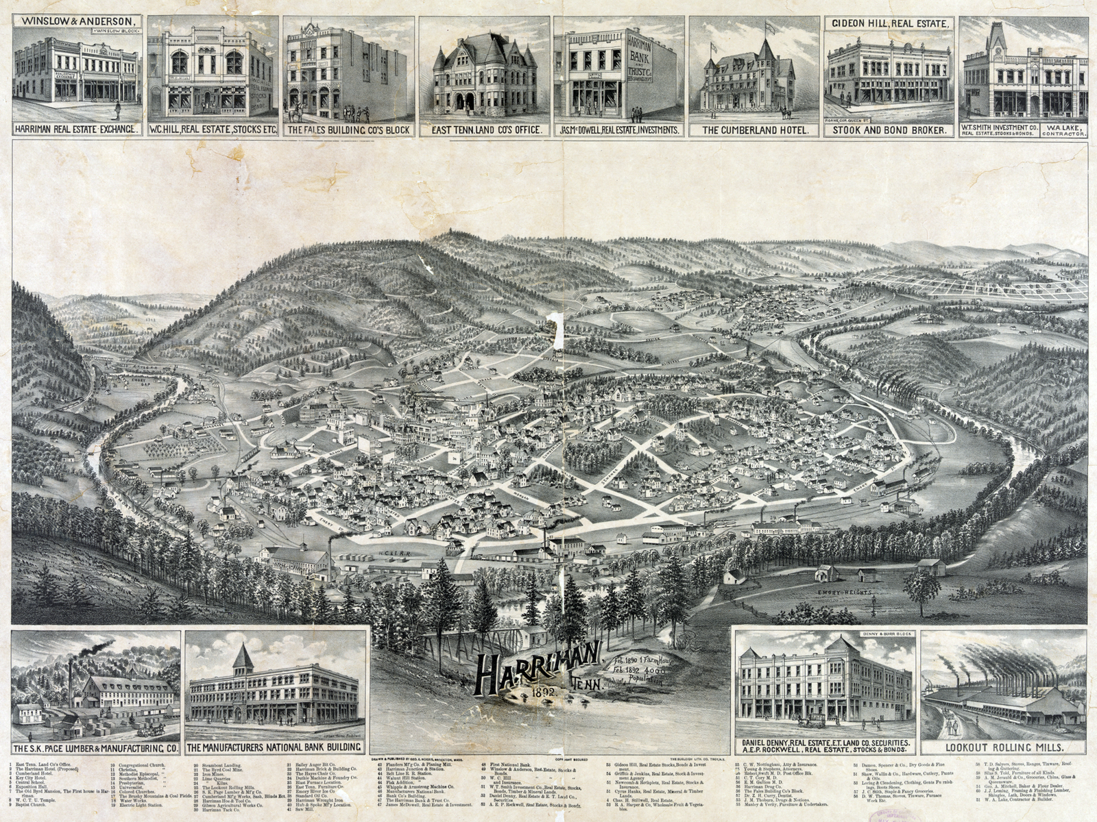 2788.Harriman Tennessee 1892 Aerial View Map POSTER.Home School Office Deco - £13.70 GBP - £43.26 GBP