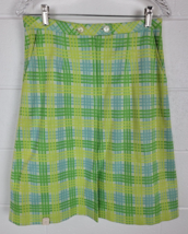 Vintage 60s-70s NWT Geistex Geist Green Blue Plaid Polyester Blend Skirt 14 - $24.75