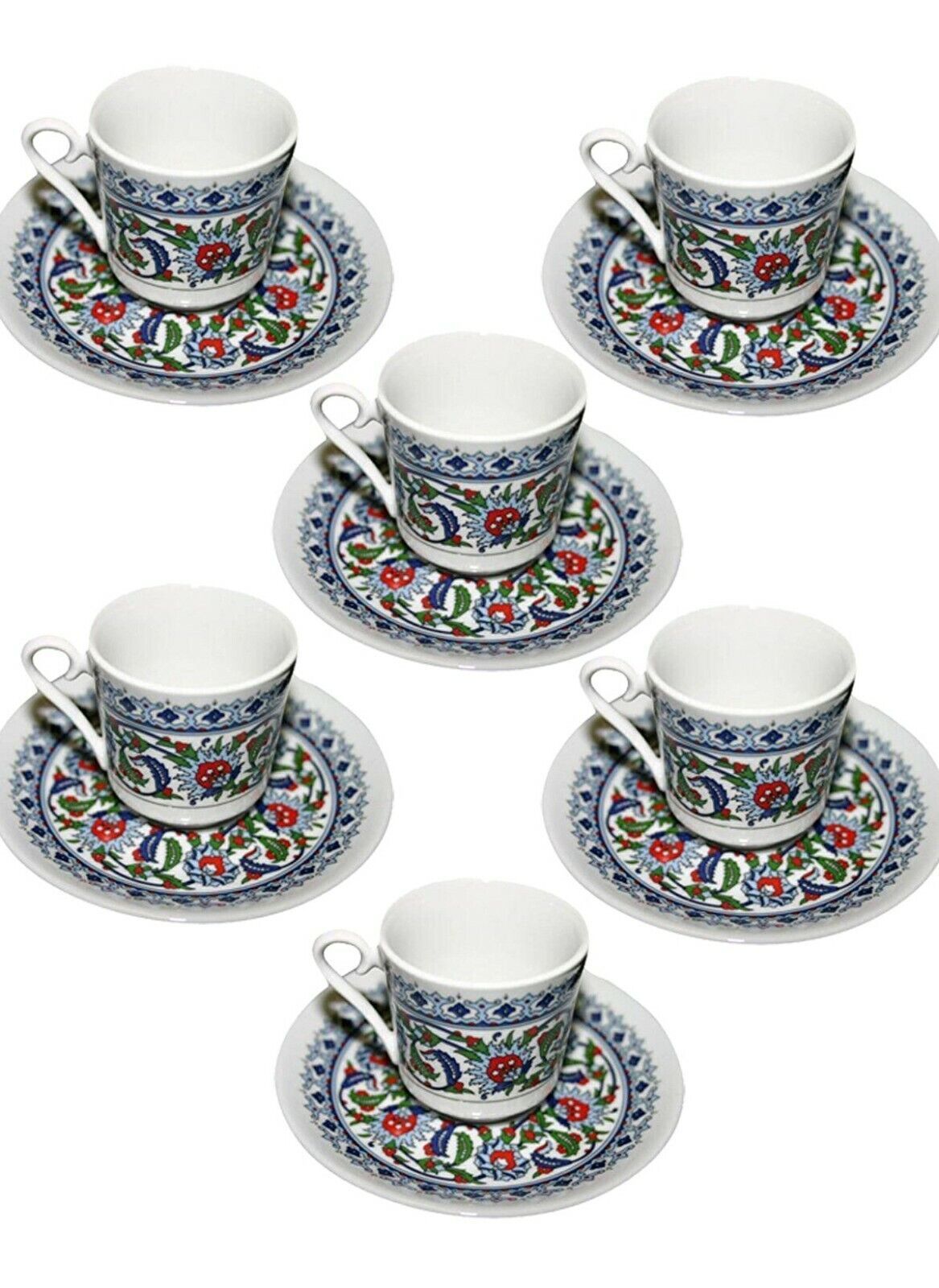 Primary image for 6 set x Kutahya Porcelain Coffee Cup Turkish istanbul Topkapi Model Greek Arabic