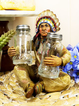 Native American Indian Warrior Chief Headdress Roach Salt Pepper Shakers... - $29.99