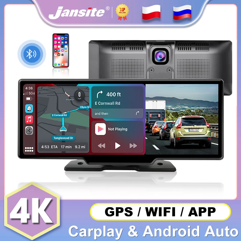 Jansite 10.26&quot; Dash Cam 4K+1080P Car DVR Mirror Video Player Wireless Carplay - £87.68 GBP+