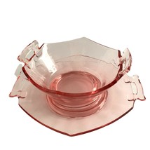 Hexagon Shaped Pink Depression Condiment Glass Bowl and Plate Vintage Handles - £29.19 GBP