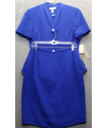 Amanda Smith 2 Piece Skirt Suit Women&#39;s 8P Blue Silk Short Sleeve Button... - $49.50