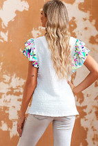 White Voluminous Printed Puff Sleeve Textured Top - $22.99