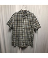 Eddie Bauer Plaid Short Sleeve Shirt Mens Size 2XL Beige Blue Cotton Cla... - $19.59