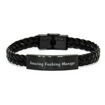 Beautiful Manager Braided Leather Bracelet, Amazing Fucking Manager, Present for - £18.33 GBP