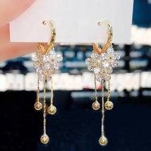 Zircon Flower Beads Tassel Long Earrings For Female Korean Style - £7.44 GBP