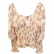 Cistar NY Blush Floral Print Smocked Waist Long Sleeve Top NWT Medium - £41.11 GBP