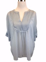 Two by Vince Camuto Top Blouse Ditsy Split Neck Size Small Blue Sheer Ov... - £13.23 GBP