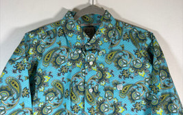 CINCH L/S Casual Western Shirt Size LARGE Teal Yellow White Pattern 100% Cotton - £19.77 GBP