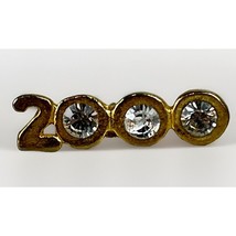 Year 2000 Y2K Achievement Millennial Gold Filled Crystal Rhinestone Brooch Pin - $13.96