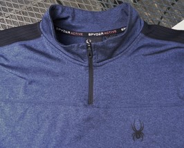 Spyder Active  1/4 Zip SHIRT- Steel Blue Long Sleeve Pullover Spider LOGO Men XL - £22.21 GBP