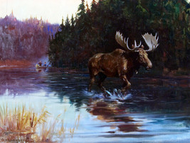 Framed canvas art print giclée the get away moose hunting western - £31.14 GBP+