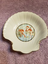 Geo Z. Lefton Porcelain Clam Shell Trinket Dish Pink Flamingos Florida 1987 - £23.26 GBP