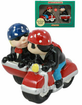 Patriotic Biker Couple Riding Motorcycle and Side Car Rig Salt Pepper Shakers - £13.58 GBP