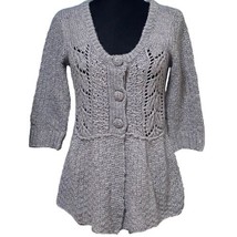 Fever London Hand Knit Button Cardigan Sweater Top Wool Blend Gray Petit... - $21.99