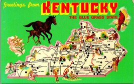 State Map Greetings From Kentucky UNP Unused Chrome Postcard C4 - $3.91