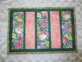 Handmade EASTER BUNNY in SPRING FLOWERS Cotton PATCHWORK RUNNER - 18&quot; x 12&quot; - $10.00