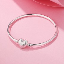 925 Sterling Silver Moments Silver Bangle Logo Heart Clasp Bangle Charm Bracelet - £22.99 GBP - £24.58 GBP