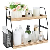 Bathroom Organizer Countertop, 2-Tier Standing Counter Shelf With Basket, Wood T - £36.37 GBP