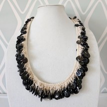 Vintage Bohemian Macrame Black Button Beaded Necklace - £18.15 GBP