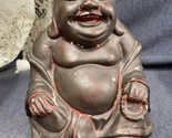 Vintage Chalkware Sitting Happy Bronze/Red Buddha Of Wealth 7.5&quot; Tall - $23.76