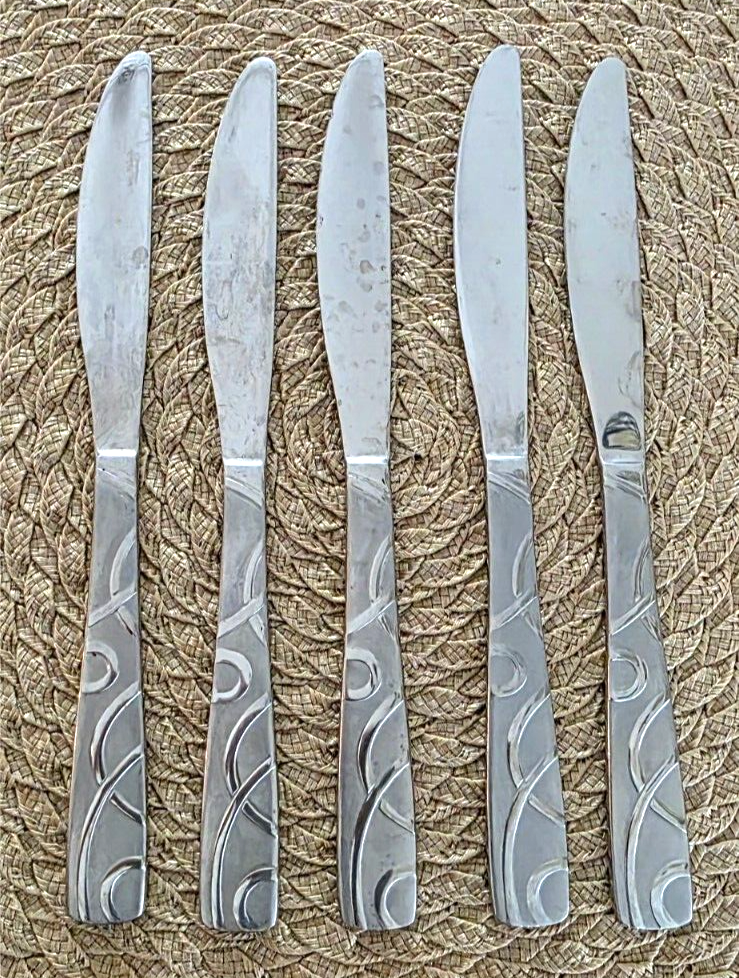 5 Piece CAMBRIDGE 11/21 DINNER KNIVES Stainless Steel CONQUEST SAND Glos... - $17.99