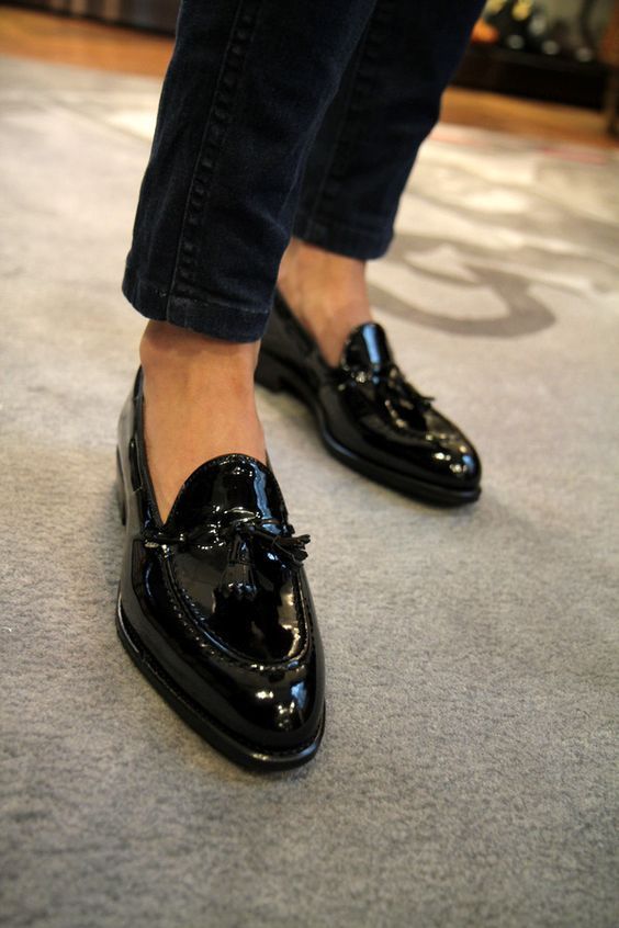 NEW Handmade Men's black tassel loafers, summer fringed casual men's leather sho