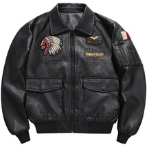 Autumn Winter Men Motorcycle Leather Jacket Lapel Vintage Embroidery Loc... - £110.31 GBP