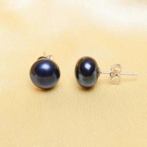 ASHIQI Vintage Black Natural Freshwater  Stud Earrings  Real 925 Silver earrings - $18.91