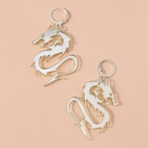 TIMEONLY Chinese Style Smooth Arcylic Dragon Dangle Earring White Black Gold Col - £6.43 GBP