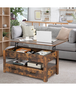 Lift Top Coffee Table 2 Storage Drawers Hidden Compartment Open Shelf Wo... - £136.55 GBP