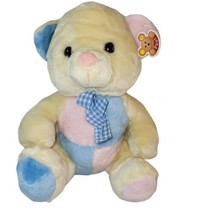 Paul Hamburg Yellow Teddy Bear Plush Stuffed Animal Pink Blue Colorblock... - $26.30