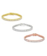 Silvertone Rhodium or Gold Plated Brass 3mm Square CZ 7" Lades Tennis Br... - $71.00+