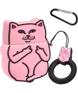 For Airpods1 &amp; 2 - Pink Cat w/ Ring Chain Soft Rubber Silicone Case - £6.37 GBP