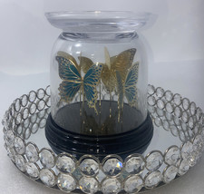 Bath & Body Works BUTTERFLY Cloche Pedestal Glass 3 Wick Candle Holder New Blue - £39.56 GBP