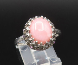 EUROPEAN 925 Silver - Vintage Pink Aragonite &amp; Amethyst Ring Sz 9.5 - RG... - £58.11 GBP