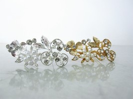 Silver  or gold  flower and leaves pearl crystal hair pin clip barrette - £5.42 GBP