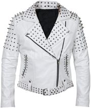 Brando Motorcycle Punk Rock World Studded Retro White Biker Leather Jacket - £119.89 GBP