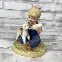 Denim Days By Homco New Beginnings Porcelain Figurine #1500 Girl With Lamb - £10.46 GBP
