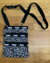 LeSportsac 9” Vertical Crossbody Bag 3 Zip Black Animal Print Leopard Ex... - £25.57 GBP