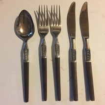 Lot Of 5 Spoons Vtg MCM Ekco Eterna La Joya Stainless Wood Look Flatware... - $24.74