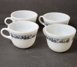 4 Vintage Pyrex Old Town Blue Onion White Milk Glass Coffee Tea Cups Mint - £7.89 GBP