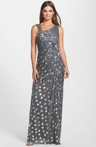 Adrianna Papell Foiled Dot Asymmetrical Mesh Dress Sz 2 Grey - $107.71